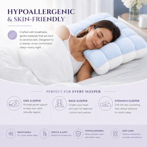 Cooling Pillow for Sleeping with Ice Silk Cover - Blue, 19.7 x 27.6 Inch