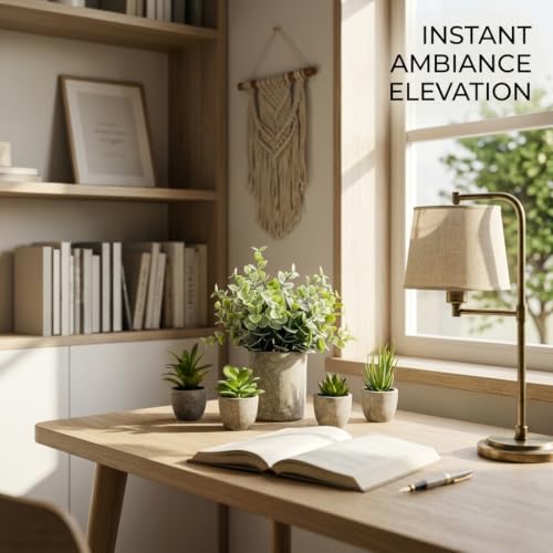 6 Pack Artificial Succulents and Eucalyptus Plants with Cement Pots for Indoor Decor