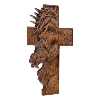 13.78in Catholic Jesus Tears Wooden Crucifix Wall Cross Faith Gift - Handcrafted