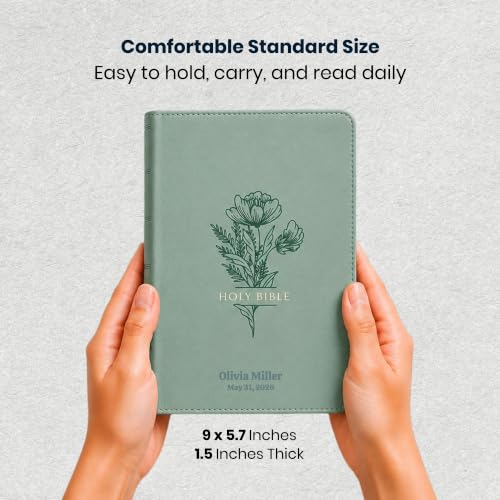 Personalized King James Version Giant Print Bible for Adults - Dusty Green Teal Floral Edition with Name Engraved