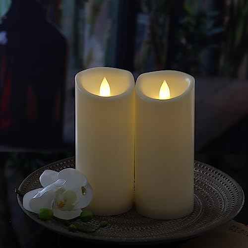 2 Pack Outdoor Battery Operated Candles with Timer (3x7 Inch) Waterproof Flameless Flickering Pillar Candles Plastic LED Fake Candle for Halloween Christmas Decoration Outside Lantern Festival Decor