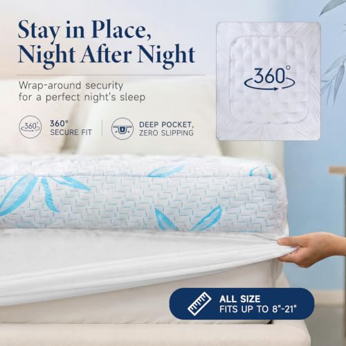 Queen Blue Memory Foam Mattress Topper with Cooling Bamboo Cover - 4 Inch