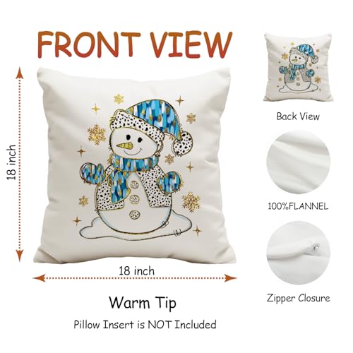 Christmas Snowman Pillow Cover 18x18 - Blue Glitter Winter Decor - Snowman1