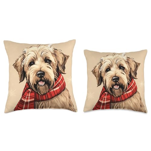 Christmas Dog Throw Pillow - Soft Coated Wheaten Terrier Plaid Scarf 18x18