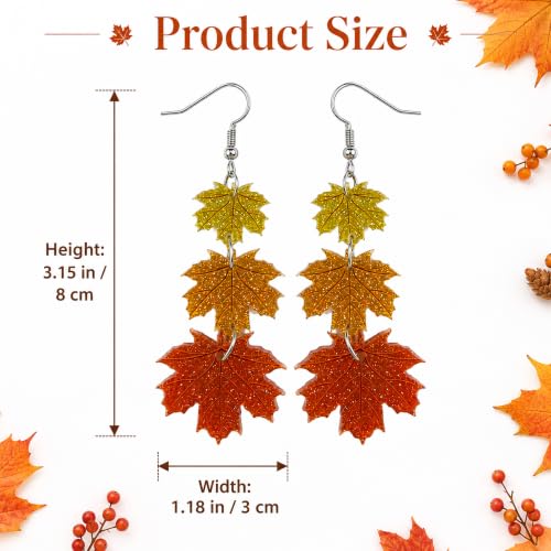 Thanksgiving Fall Maple Leaf Earrings for Women - 3 Layer Autumn Jewelry - Orange Yellow