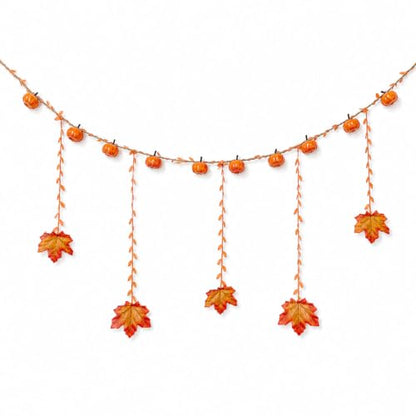 Fall Pumpkin Garland with Hanging Maple Leaves - 6.6 FT Decorative Autumn Decor