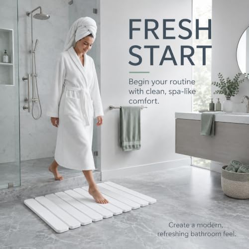 White Foldable Stone Bath Mat 23.6x15.5 Inch Quick-Dry Anti-Slip Shower Rug