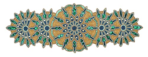 Hand Beaded Green Gold Glitz Table Runner 13x36 for Easter & Holidays - Homebia Designs
