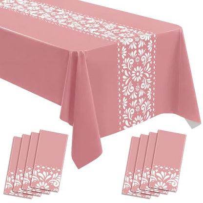 Mexican Tablecloth Set - Pink 54x108 Inch, 8 Pcs, Fiesta Party Decor