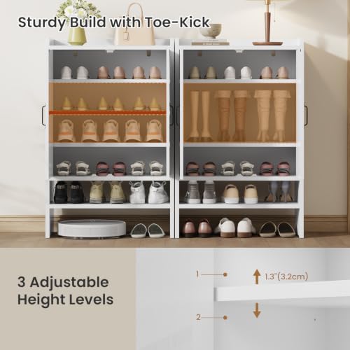 White Shoe Cabinet with 2 Barn Doors, 4-Tier Modern Storage, 23.6W x 35.8H
