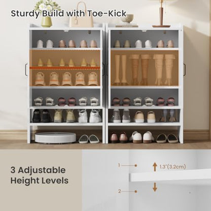 White Shoe Cabinet with 2 Barn Doors, 4-Tier Modern Storage, 23.6W x 35.8H