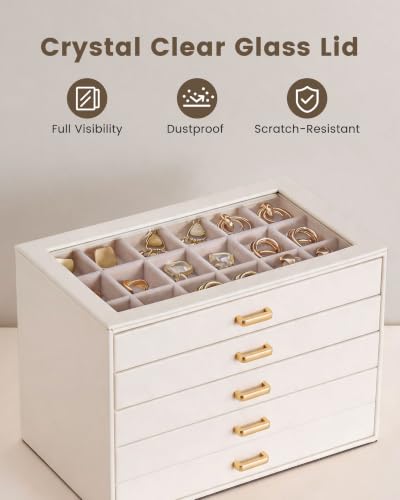 Lolalet Earring Organizer Jewelry Box with Clear Lid - Beige, 5 Layers