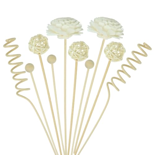 10 Inch Natural Rattan Reed Diffuser Sticks Set with Decorative Flowers
