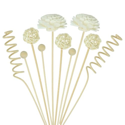 10 Inch Natural Rattan Reed Diffuser Sticks Set with Decorative Flowers
