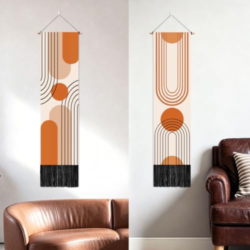 Vertical Tapestry Wall Art Decor Set - Boho Minimalist with Tassels, 2 Pieces