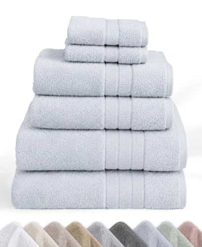 Organic Cotton Bathroom Towel Set of 6 - Soft Blue, GOTS Certified