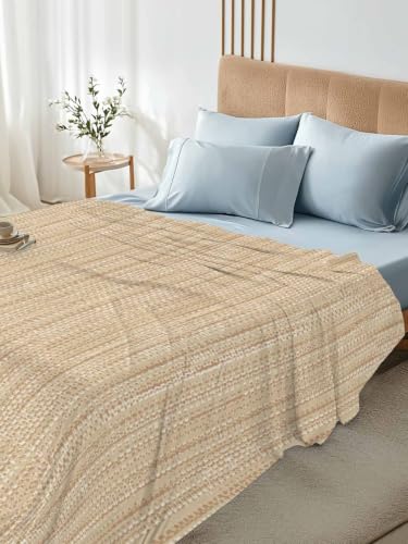 Twin Flat Sheet Beige Linen Weave Microfiber Bedding - Soft Breathable Top Sheet