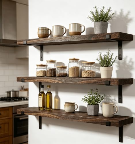 Farmhouse Rustic Wood Floating Shelves Set of 4 - 24 Inch Wall Storage
