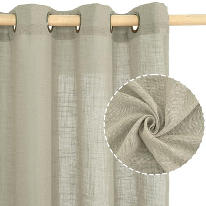 Linen Sheer Curtains 34x63 Inch Set - Oatmeal Textured Window Drapes with Grommets