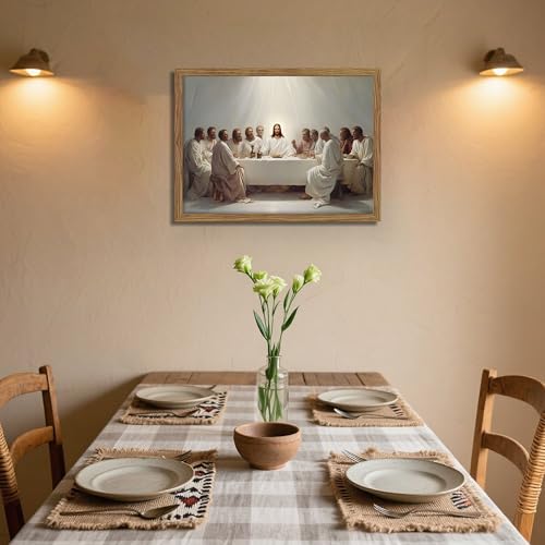 24x16 Inch Framed Last Supper Christian Wall Art Canvas Print - Jesus & Disciples Religious Decor