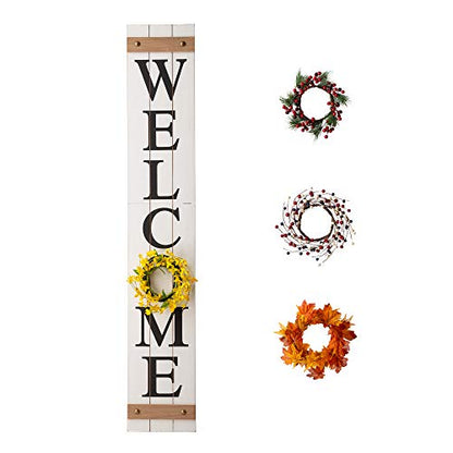 White Welcome Sign with 4 Interchangeable Floral Wreaths - Farmhouse Porch Decor