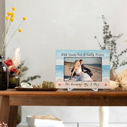 Blue 4x6 Wedding Photo Frame for Couples - Rustic Wooden Picture Frame for Wall & Tabletop Display