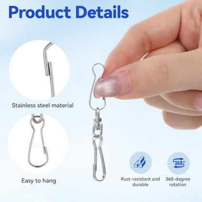 20 Pack Stainless Steel Swivel Hooks for Wind Chimes & Decorations - Durable 360° Rotating Clips