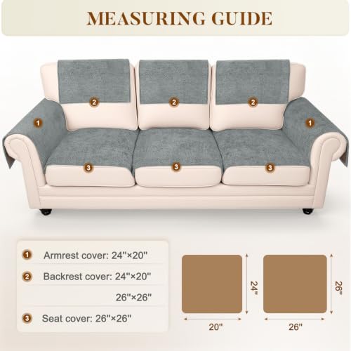 Dark Grey Waterproof Couch Arm Covers Set of 2 - 24x20 Inches, Sofa & Recliner Protector