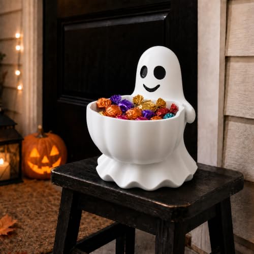 Halloween Ghost Candy Bowl Decor - Durable Resin Snack Holder for Trick-or-Treat