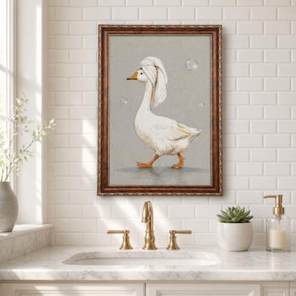 Black Cat and Woman Bathtub Wall Decor Framed 8x10in Goose Variation