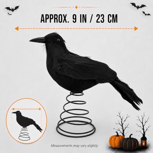 Halloween Crow Tree Topper - 9 Inch Black Raven Decoration for Tall Trees