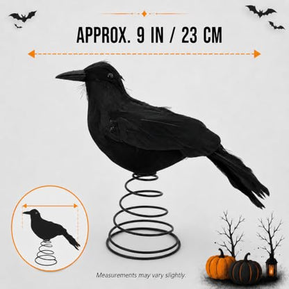 Halloween Crow Tree Topper - 9 Inch Black Raven Decoration for Tall Trees