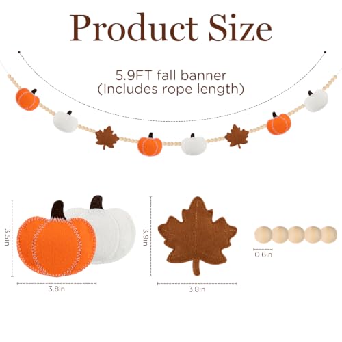 Fall Felt Pumpkin & Maple Leaf Garland - Handmade Autumn Decor 5.9Ft