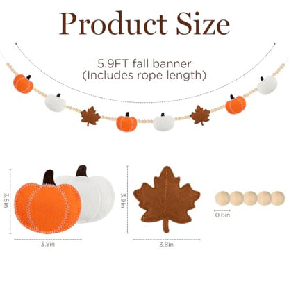 Fall Felt Pumpkin & Maple Leaf Garland - Handmade Autumn Decor 5.9Ft