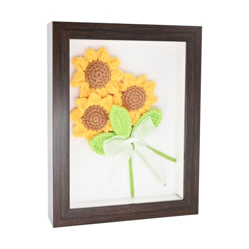 Walnut Crochet Sunflower Shadow Box Frame - Farmhouse Decor, 6x8
