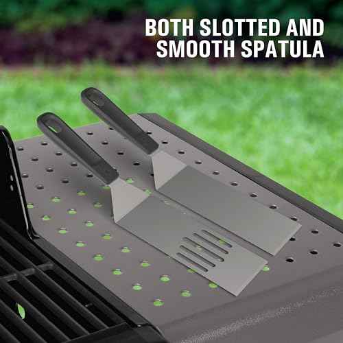 Coleman Flat Top 5-Piece BBQ Griddle Tool Kit, Stainless Steel Grilling Tool Kit with 2 Spatulas, Scraper, and 2 Squeeze Bottles, for Gas Grills and Griddles