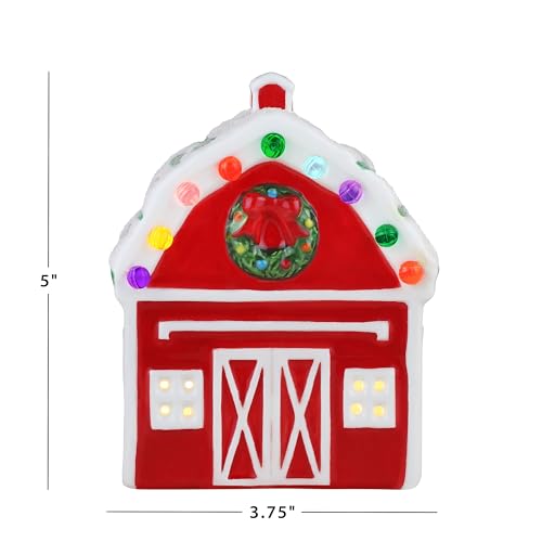 Mr. Christmas 5 Inch Ceramic Village Barn LED Holiday Decoration - Variation Barn