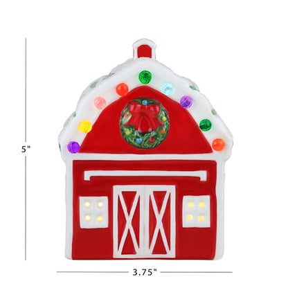 Mr. Christmas 5 Inch Ceramic Village Barn LED Holiday Decoration - Variation Barn