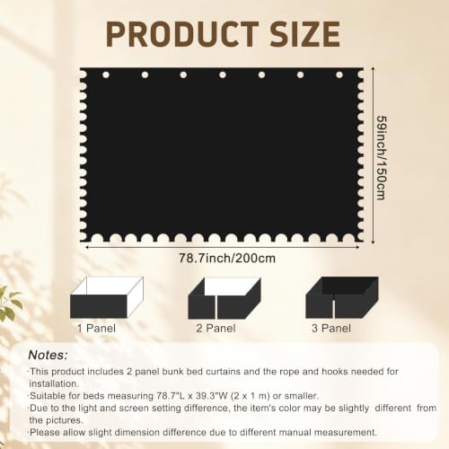 Bunk Bed Curtains 2 Pack Blackout Privacy Panels for Dorms & Loft Beds