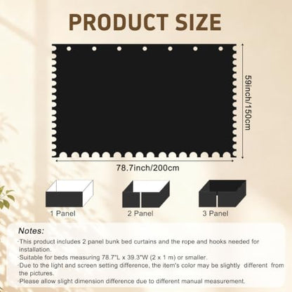 Bunk Bed Curtains 2 Pack Blackout Privacy Panels for Dorms & Loft Beds