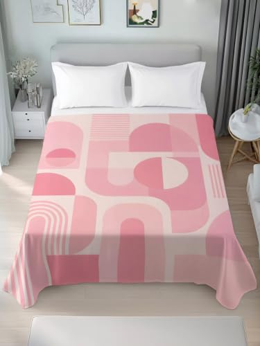 California King Pink Flat Sheet Boho Geometric Microfiber Bedding - Soft & Breathable