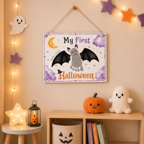 My First Halloween Bat Footprint Sign Baby Keepsake - Toddler Handprint Decor