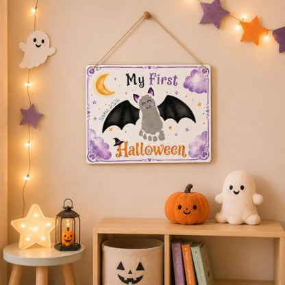My First Halloween Bat Footprint Sign Baby Keepsake - Toddler Handprint Decor
