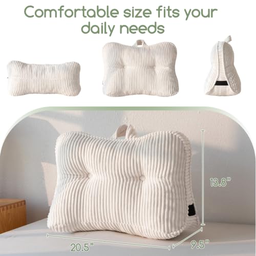 Beige Reading Pillow for Sitting in Bed - Ergonomic Lumbar Support Cushion
