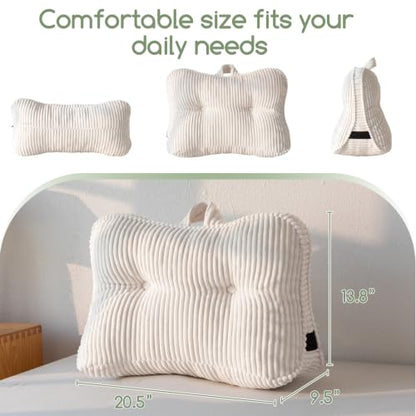 Beige Reading Pillow for Sitting in Bed - Ergonomic Lumbar Support Cushion