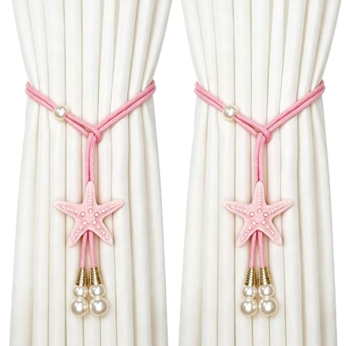 Pink Starfish Shell Curtain Tiebacks - Ocean Style Decorative Buckle Set