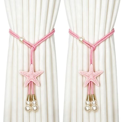 Pink Starfish Shell Curtain Tiebacks - Ocean Style Decorative Buckle Set