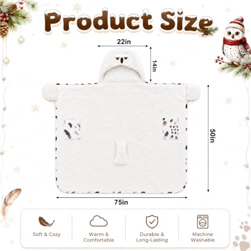 Wearable Snowy Owl Hooded Blanket for Winter Cozy Comfort - Multicolor