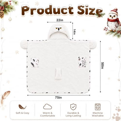 Wearable Snowy Owl Hooded Blanket for Winter Cozy Comfort - Multicolor