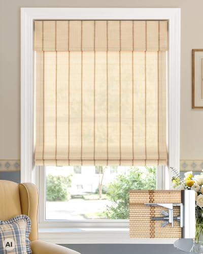 No Drill Bamboo Roman Shade - 24x48 Inch Cabana Natural Woven Window Covering